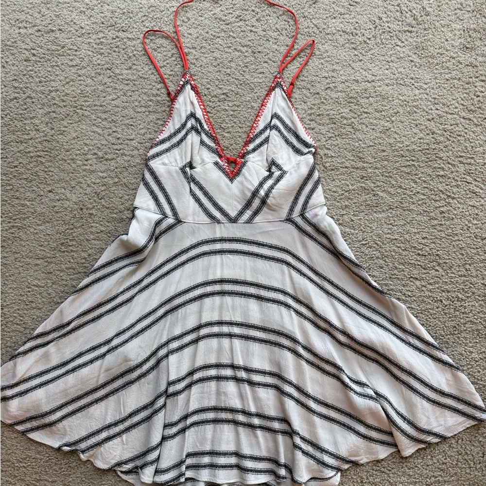 Urban Outfitters Striped Mini Dress - White and Black with Red Accents